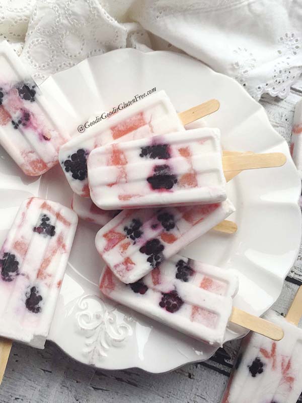 dairy free watermelon blackberry yogurt popsicles