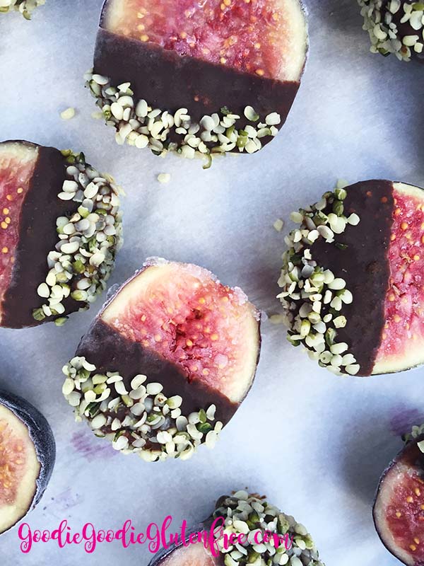 gluten-free chocolate dipped hemp seed black mission figs with coconut oil is the easiest and most delicious treat!