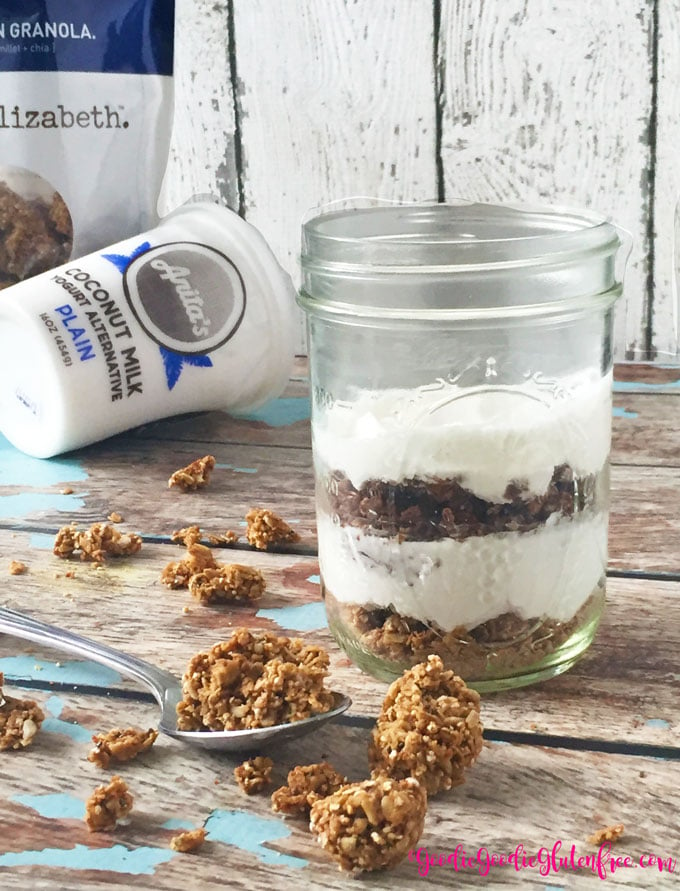 Healthy coconut yogurt parfait with granola - dairy-free