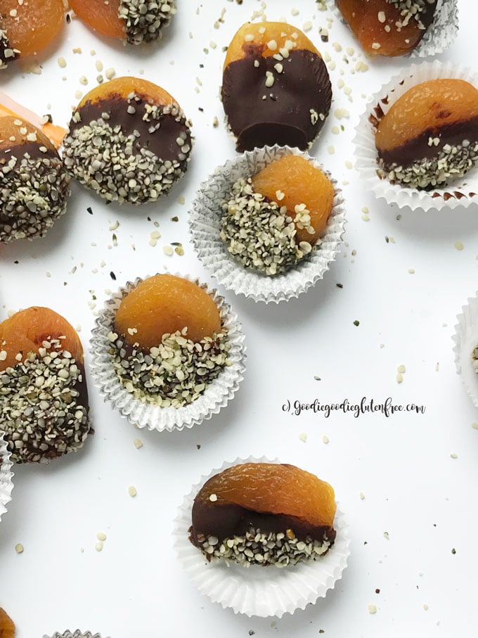 dark chocolate dipped apricots